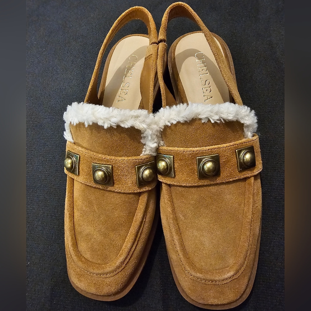 NWT Chelsea & Violet Lundin Suede Faux Fur Slingback Flats No box